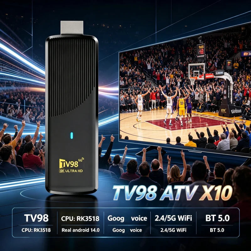 TV Stick Player New TV98 ATV X10 HD 8K 4K Android 14 Smart Media Player RK3518 Quad Core Chip Dual Wifi 5G 4G Voice Remote IPTV