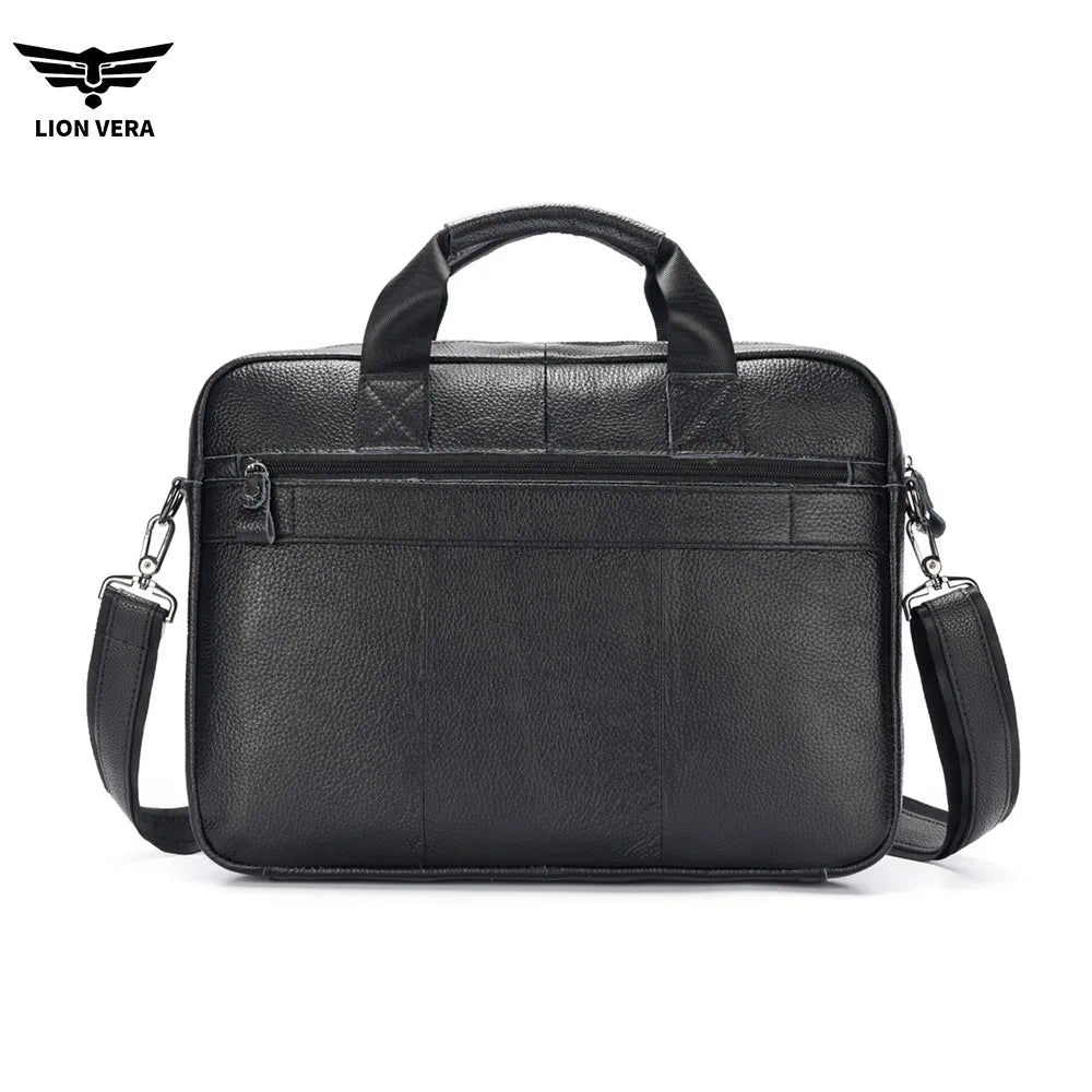 LION VERA Men's Genuine Leather Briefcase Business Casual Commuting Bag Portable Crossbody Shoulder Bag 15.7-inch Laptop Bag
