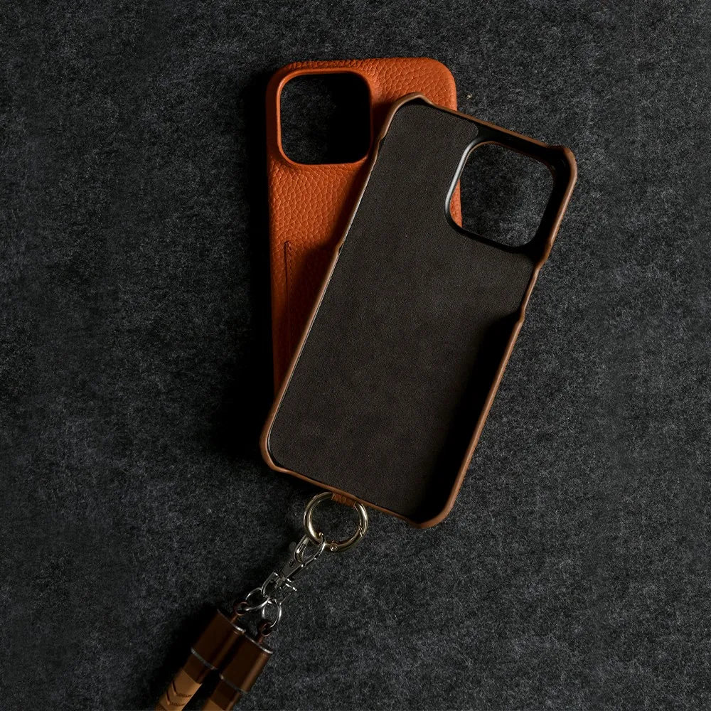 Multifunctional Charging Cable Lanyard Genuine Leather Case For iPhone 16 Pro Max 15Pro 11 13 12 14Pro Crossbody Strap Card Slot