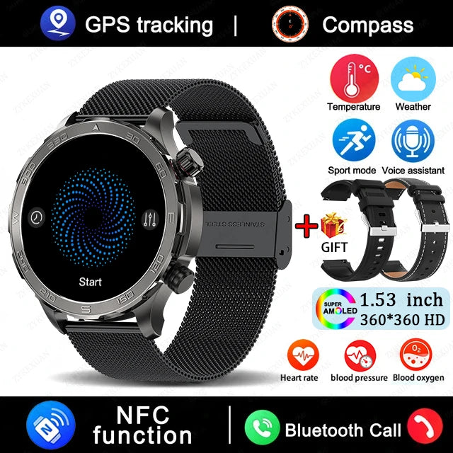New GPS Track Smart Watch Men AMOLED HD Screen Outdoor Sports Fitness Heart Rate NFC IP68 Waterproof Bluetooth Call Smart Watch