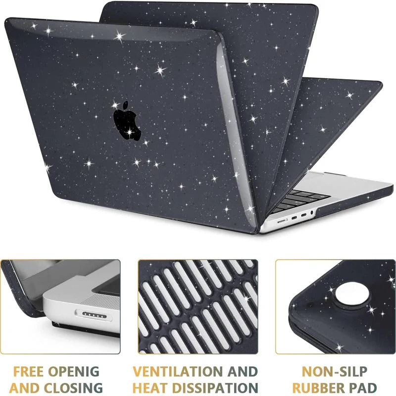 Case For MacBook Air 15 inch M5/M4/M3/M2 2026-2023, Sparkly Clear | Glitter Design for Mac Air 13.6-inch, Lightweight Hard Case