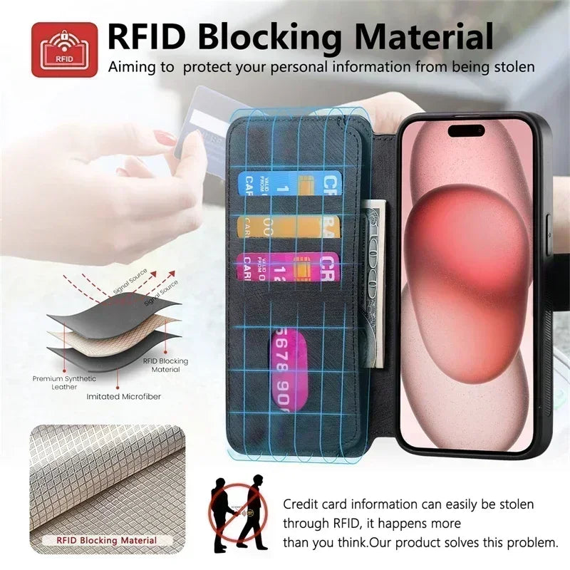 Card Wallet Magnetic 2 In 1 Detachable Flip Card Slots Leather Case For Magsafe iPhone 17 16 15 14 13 12 Pro Max Plus 17Air 16E