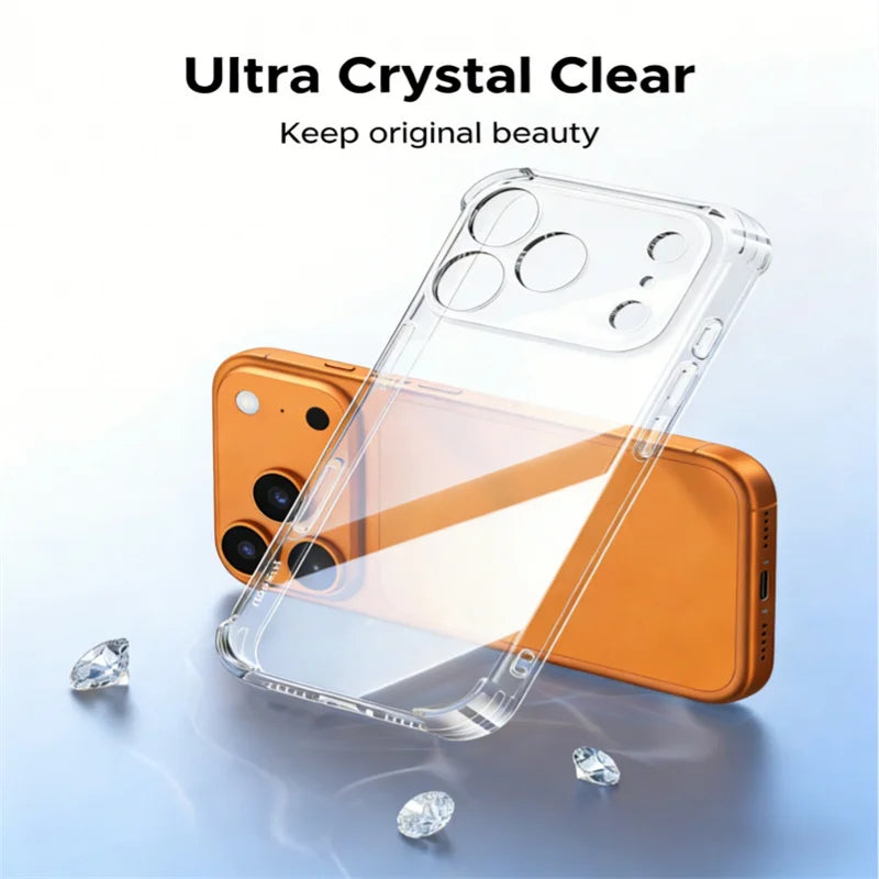 Shockproof Clear Bumper Phone Cases For iPhone 17 13 12 11 Pro Max 16e 17 Air Transparent Case For iPhone 16 15 14 Plus Cover