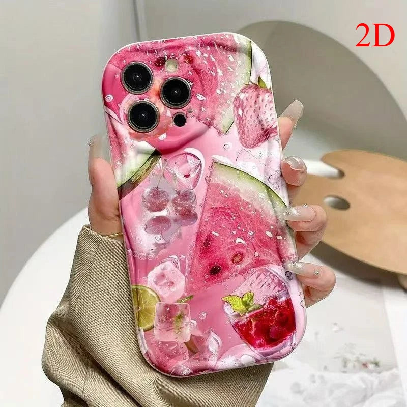 Summer Chilled Watermelon 2D Print Wavy Phone Case For Samsung Galaxy S26 S25 S24 Ultra S22 S23 S21 S20 FE Plus A55 A16 Cover