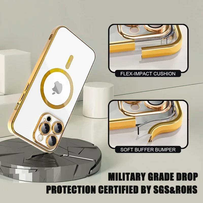 Full Protection Magnetic Wireless Charge Case For Magsafe For iPhone 17 16 15 14 13 12 Pro Max Case With Camera Lens Protector
