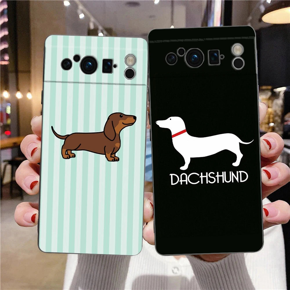 Cute Dachshund Bulldog Phone Case For Google Pixel 10A 10 9 8 7 6 Pro XL 9A 8A 6A 7A 5G Soft Shockproof TPU Black Cover