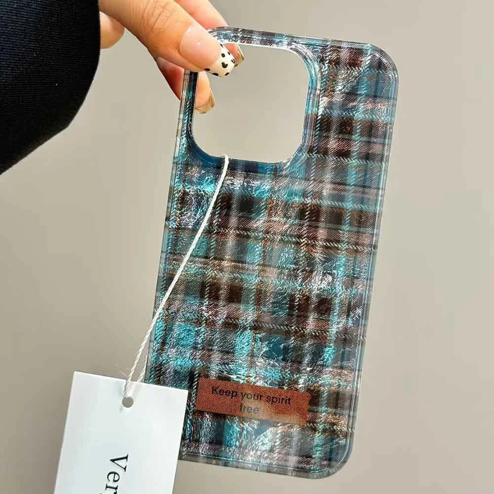 ﻿Winter Brown Lattice Grid Pattern Women Gilrs Phone Case for Samsung Galaxy S25 S24 S23 S22 S21 S20 FE Plus Ultra Shell Cover