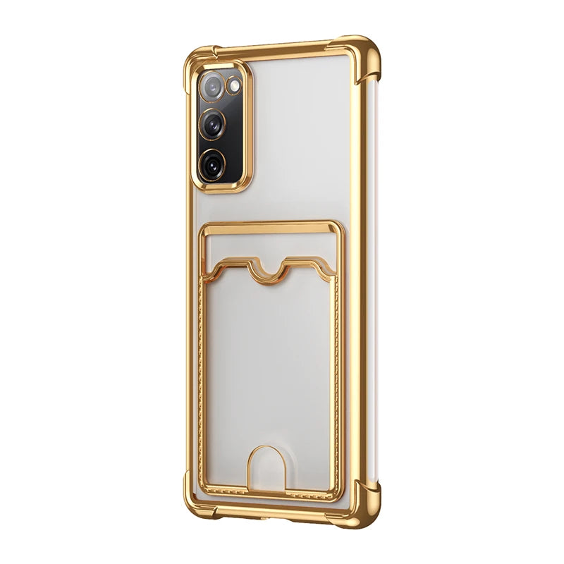 Luxury Shockproof Phone Case For Samsung Galaxy S25 Edge S24 S23 S22 S21 S20 FE Note 20 Ultra 9 Transparent Card Slot Bag Cover