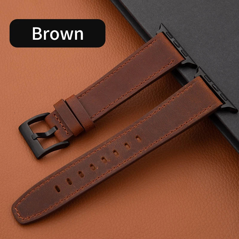 Leather Strap For Apple Watch Band 49mm 44 45 42mm 40 46 38 41mm Crazy Horse Style Bracelet IWatch Ultra Series 10 9 8 7 SE 6 5