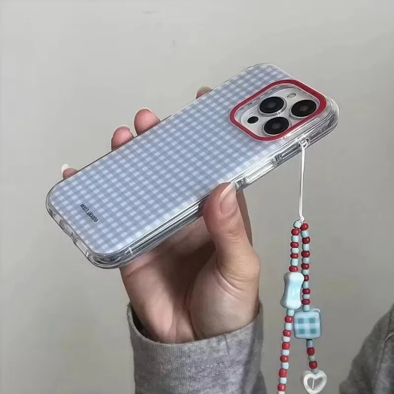 Fashion Blue Checkered Phone Case For Samsung Galaxy S26 S25 S24 S23 S22 S21 S20 FE Note20 Edge Plus Ultra Lite 5G Clear Cover