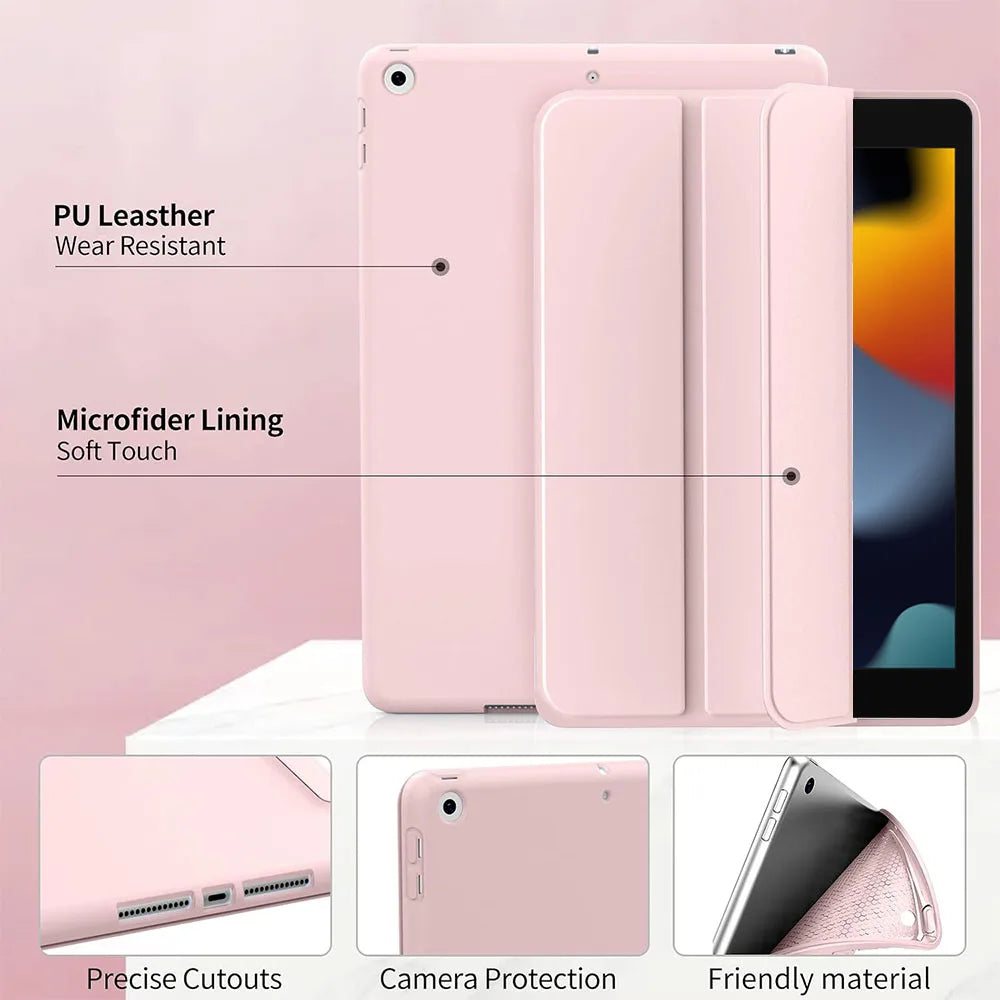 Silicone Case For iPad 9/8/7th Gen 10.2-inch, Lightweight Smart Trifold Stand Cover, Shockproof Soft TPU Back, Auto Sleep/Wake