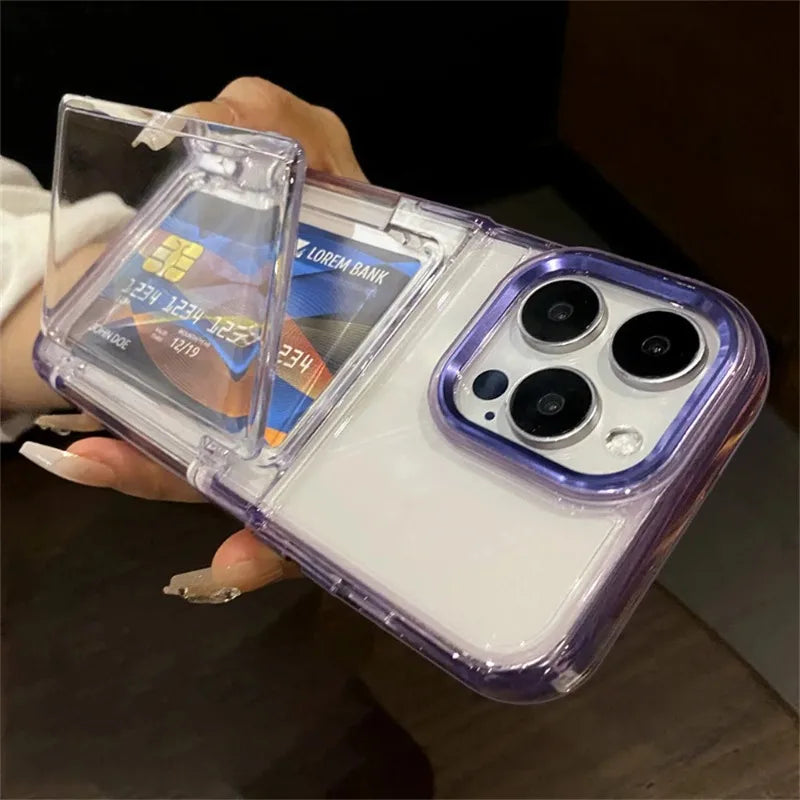 Transparent Card Slot Bag Holder Phone Case For iPhone17 Air 15 14 13 11 12 16 17ProMax Shockproof Protection Hard Acrylic Cover