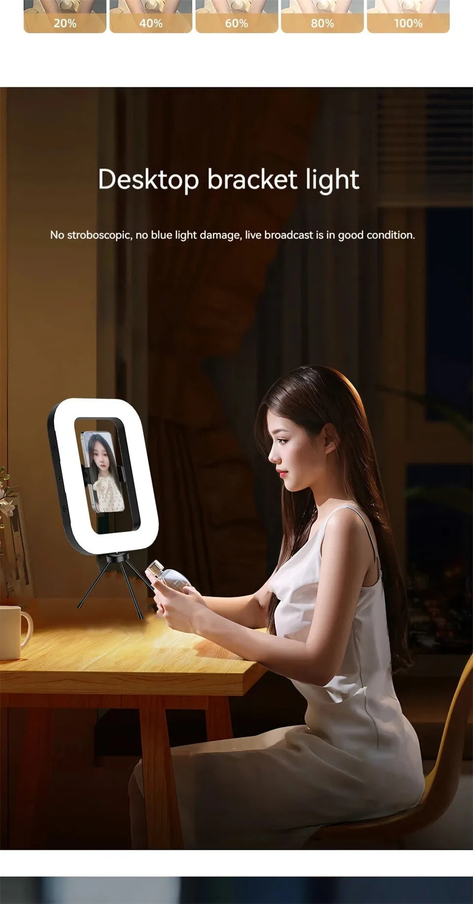Roreta New Handheld Ring LED Rechargeable Fill Light Portable Mobile Phone Live Broadcast Selfie Photography with Phone Clip