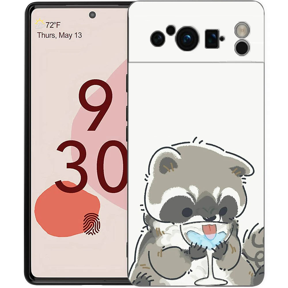 Raccoon Phone Case For Google Pixel 10 9 8 7 6 Pro XL 9A 8A 6A 7A 5G Soft Shockproof TPU Black Cover