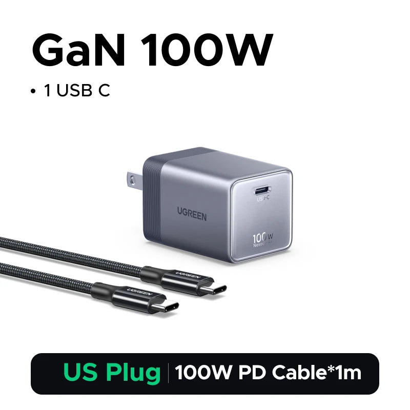 【Ultra Mini-US Plug】UGREEN Nexode Air 100W 65W 45W GaN Charger PD3.0 QC4.0 PPS For Macbook Laptop iPhone 17 16 Samsung S26 iPad
