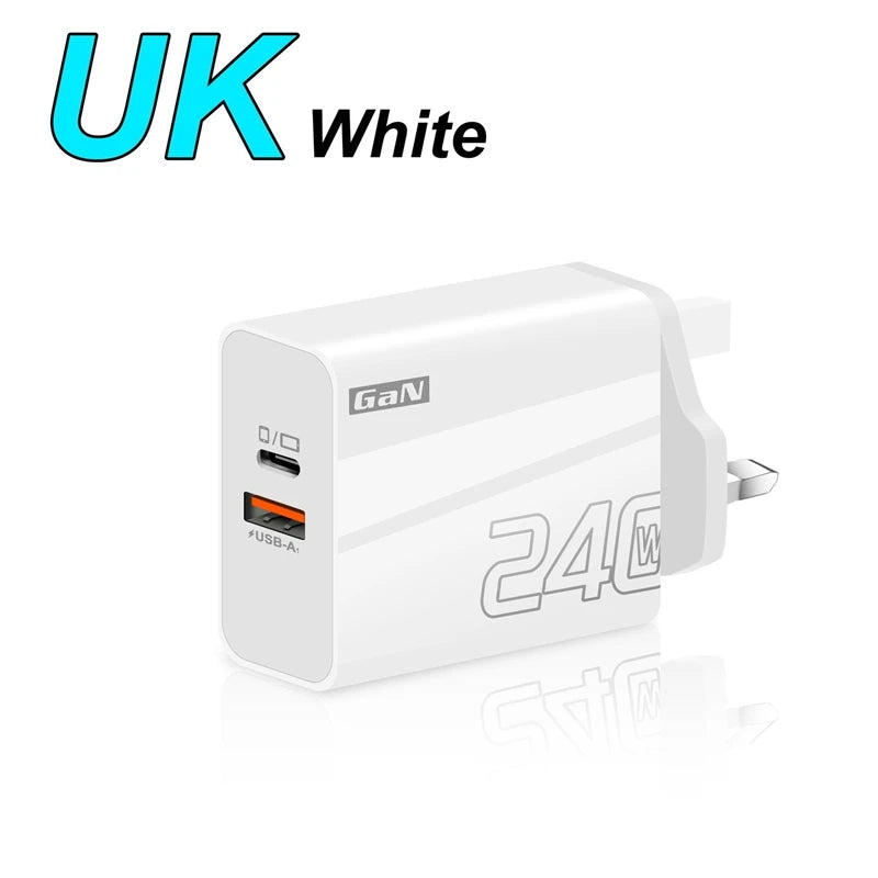 240W Fast Charger Double Ports USB Type-C Quick Charging Head QC3.0 Wall Charger Adapter EU/US/UK Plug For iPhone Samsung New
