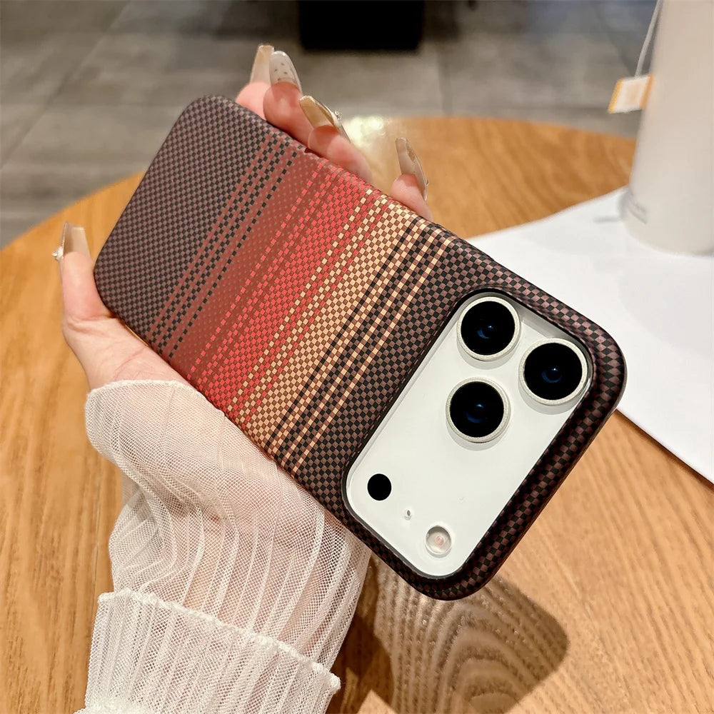 Colourful Kevlar Carbon Fibre Pattern Magnetic Phone Case For iPhone 17 16 15 14 Pro Max Plus Air 13 12 11 Wireless Charge Cover