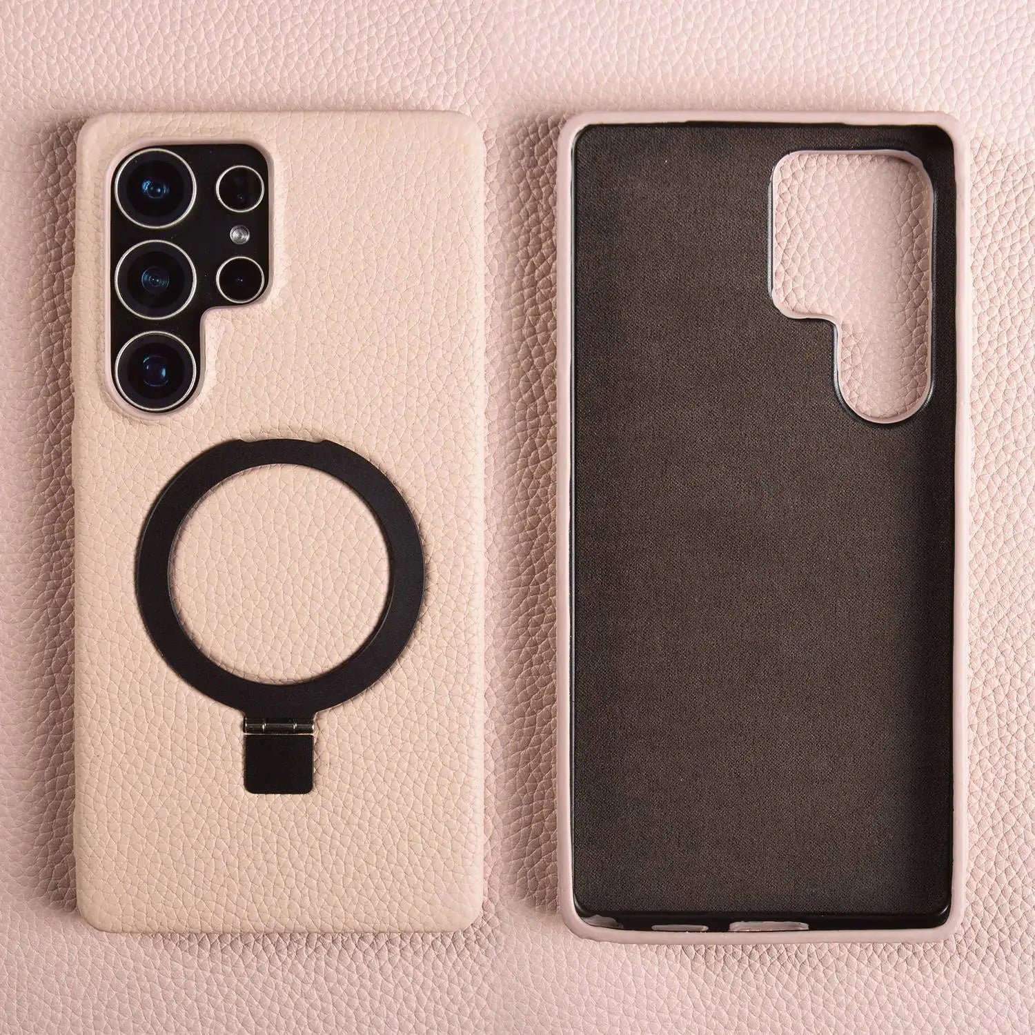 Magnet Ring Stand Phone Case For Samsung Galaxy S25 Ultra S24 S23 S22 S21 S20FE Cover Genuine Leather Case Magnetic Back Cover