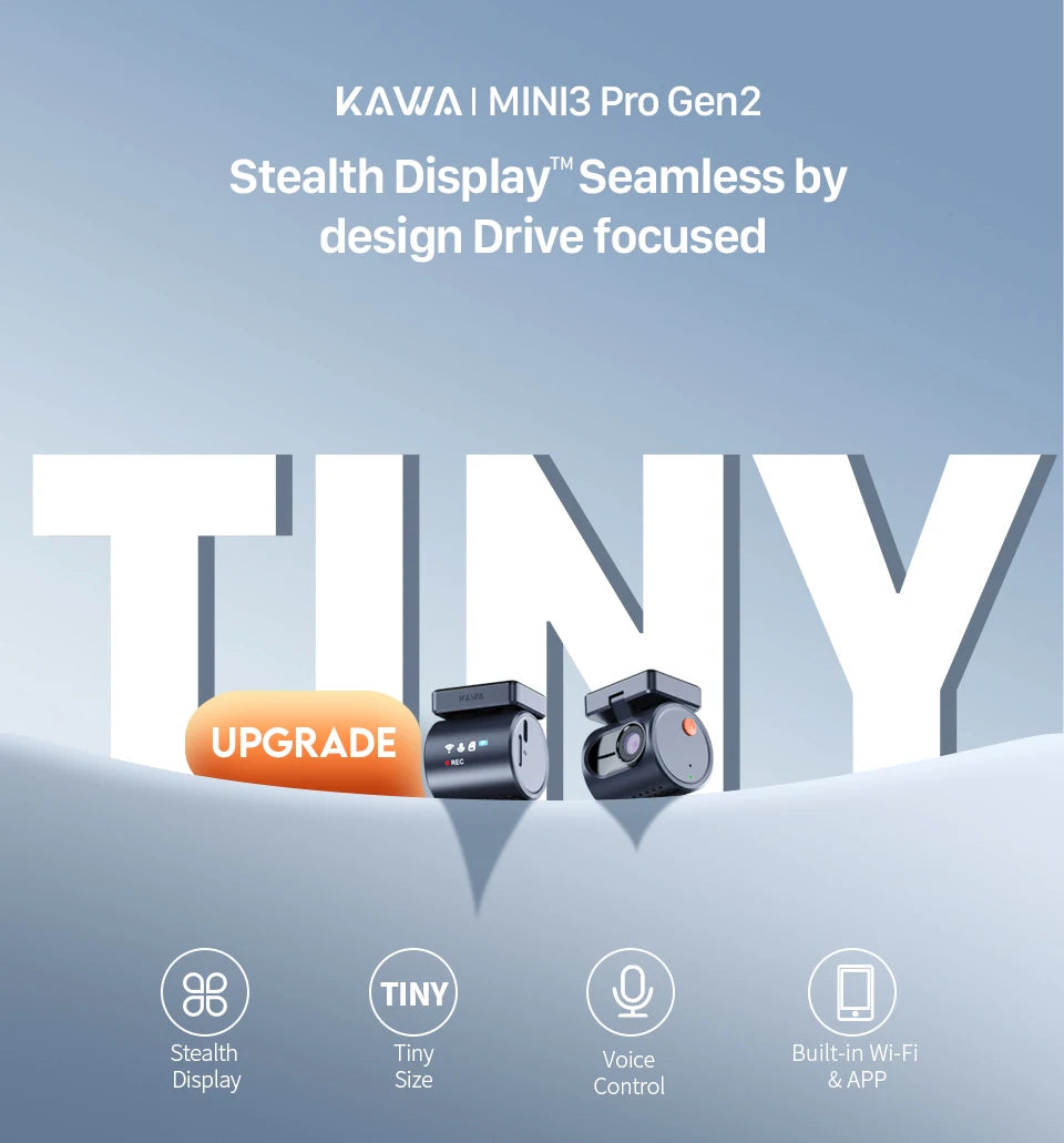 Dash cam KAWA MINI3 Pro Gen2 Car Dvr 2K Auto Video Recorder Upgrade Car Camera,WiFi&APP/Voice Control,Night Vision Tiny Dashcam
