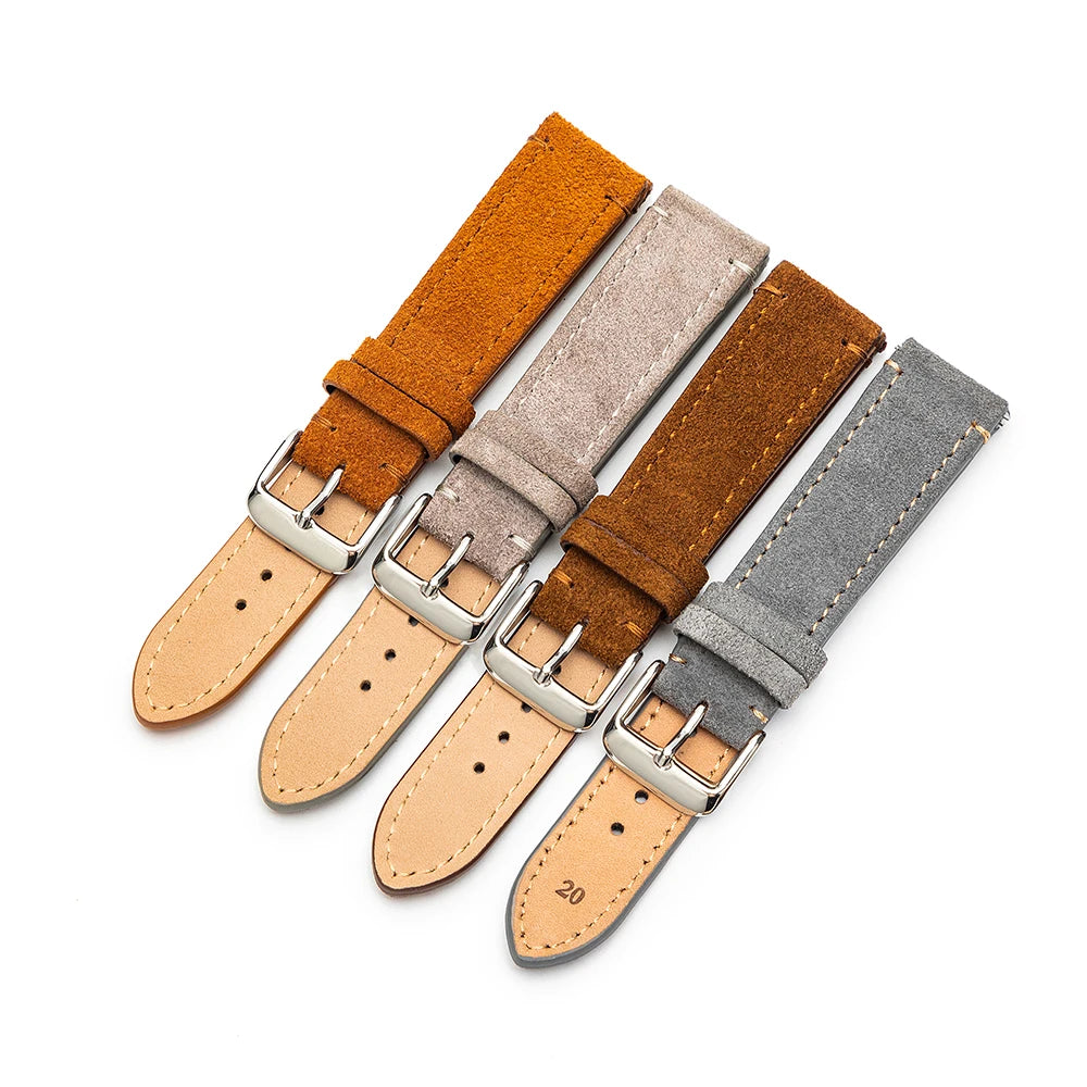 Suede Leather Watch Bands 18mm 20mm 22mm Matte Cowhide Straps For Huawei Watch GT3/GT3 Pro Bracelet Golden Brown Watch Wristband