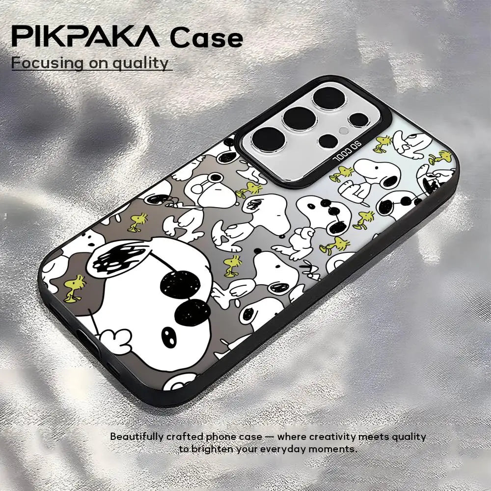 Cute Cartoon S-Snoopys Phone Case For Samsung Galaxy S25 Edge S24 S23 S22 S21 S20 Ultra Silicone Colorful Silver Phone Case