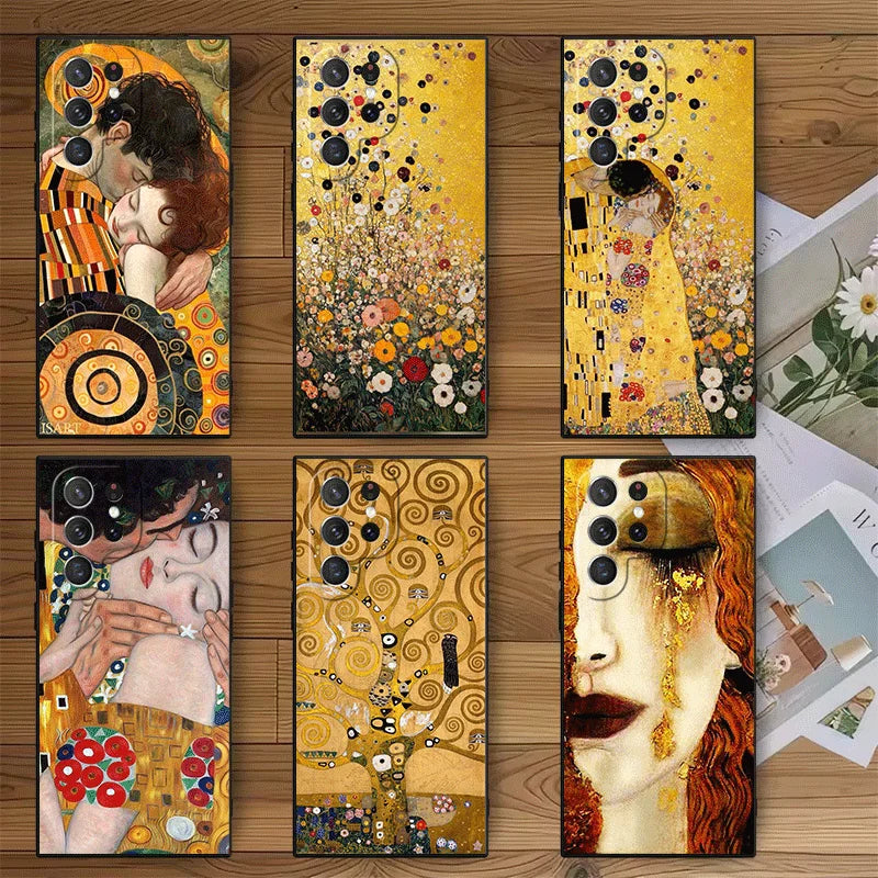 Kiss By Gustav Klimt Art Soft Phone Case for Samsung Galaxy S26 S25 Edge S24 Ultra S23 Plus S22 S21 FE S20 Black Cover Back Shel