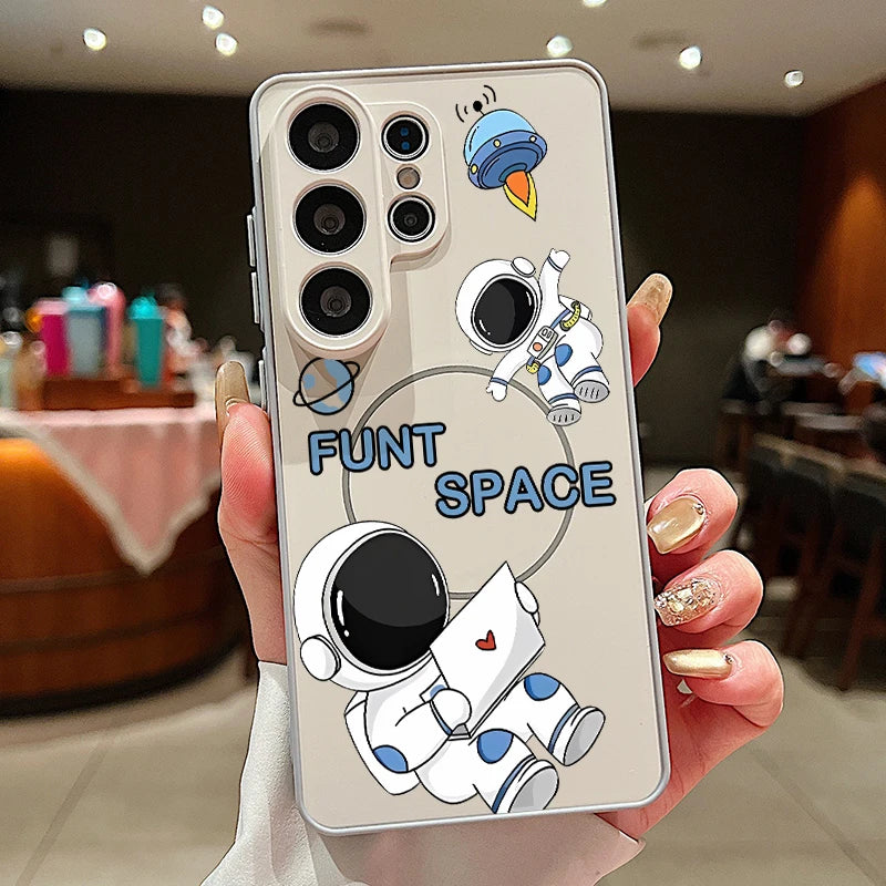 Magnetic Cute Astronaut Pattern Phone Case For Samsung Galaxy S26 S25 S24 S23 Ultra S25 FE A57 A56 A37 A17 A55 A26 A36 A35 Cover