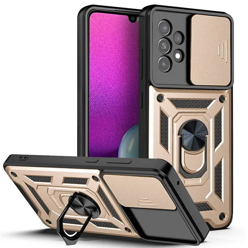 Slide Camera Lens Armor Case For Samsung Galaxy S24 S23 S22 Ultra S21 S20 FE Plus A51 A71 A53 A54 A34 Magnetic Ring Stand Cover
