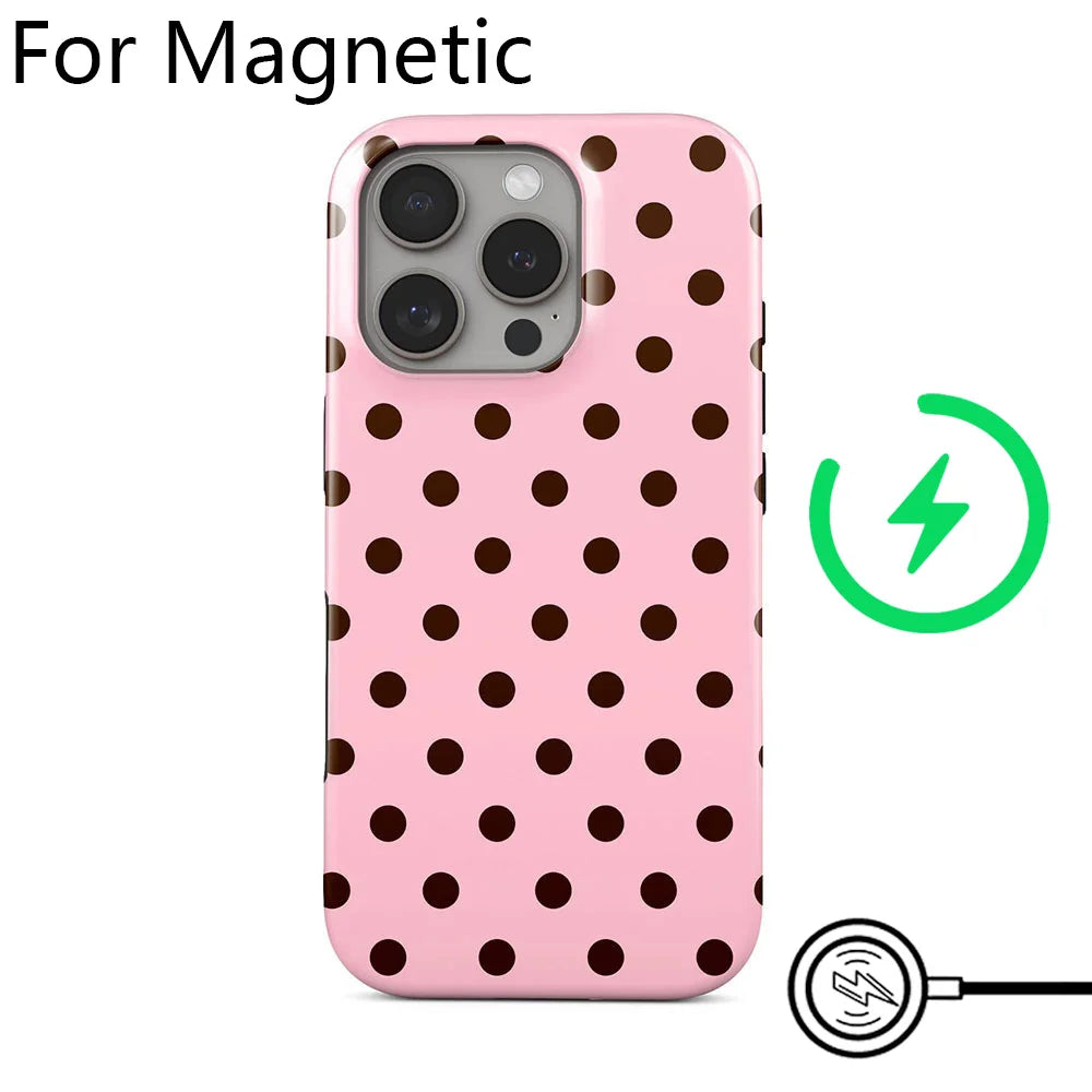 Luxury Clmj Y2K Small Polka Dots Phone Case for iPhone 17 16 15 14 13 12 11 Pro Max Plus Air Magnetic Double-layer Back Cover