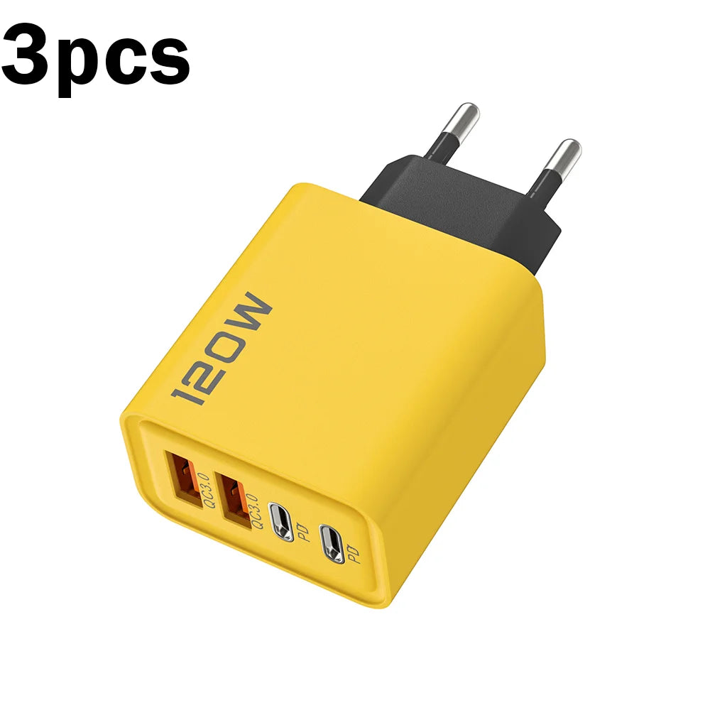 Total 120W 1/2/3 Pcs Fast Charger Type C Quick Charge 3.0 USB Charger Adapter For iPhone Samsung Xiaomi PD Fast Charging Plug