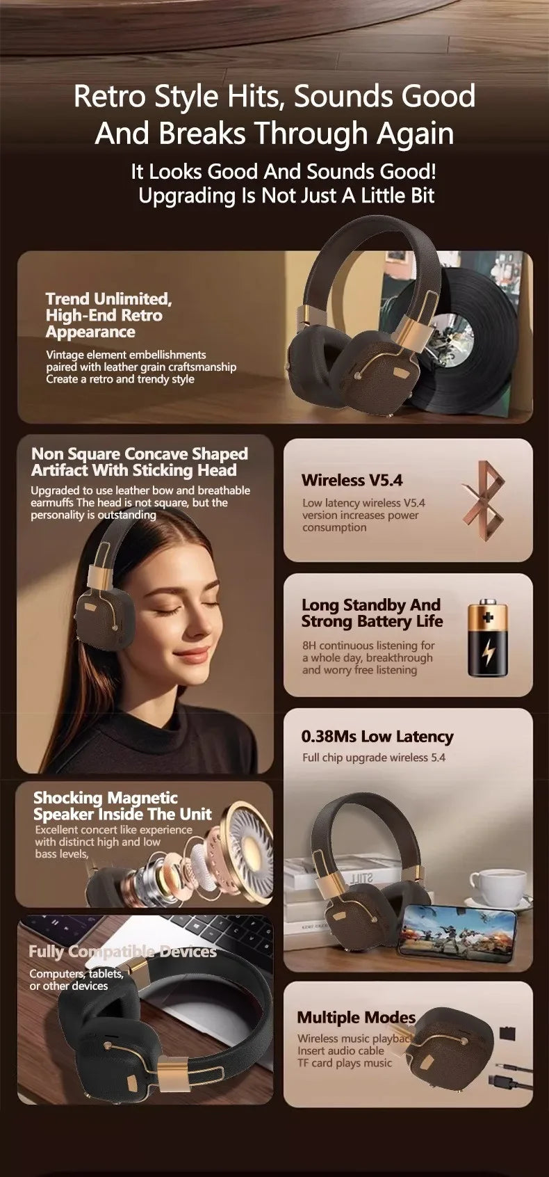 2026 NEW M11 Foldable Wireless Bluetooth Headsets Headset Gamer Choice Retro Over Ear Headphones DJ Stereo Sounds Bluetooth