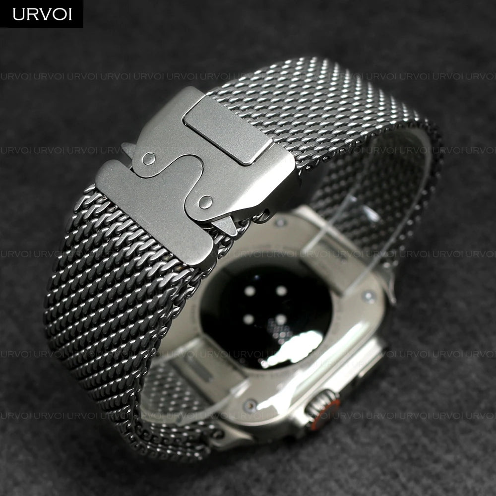 URVOI Band for Apple Watch Ultra 4 3 2 Series 12 11 10 SE3 Stainless Steel Mesh Strap for iWatch Secure Parachute Buckle 46 49mm