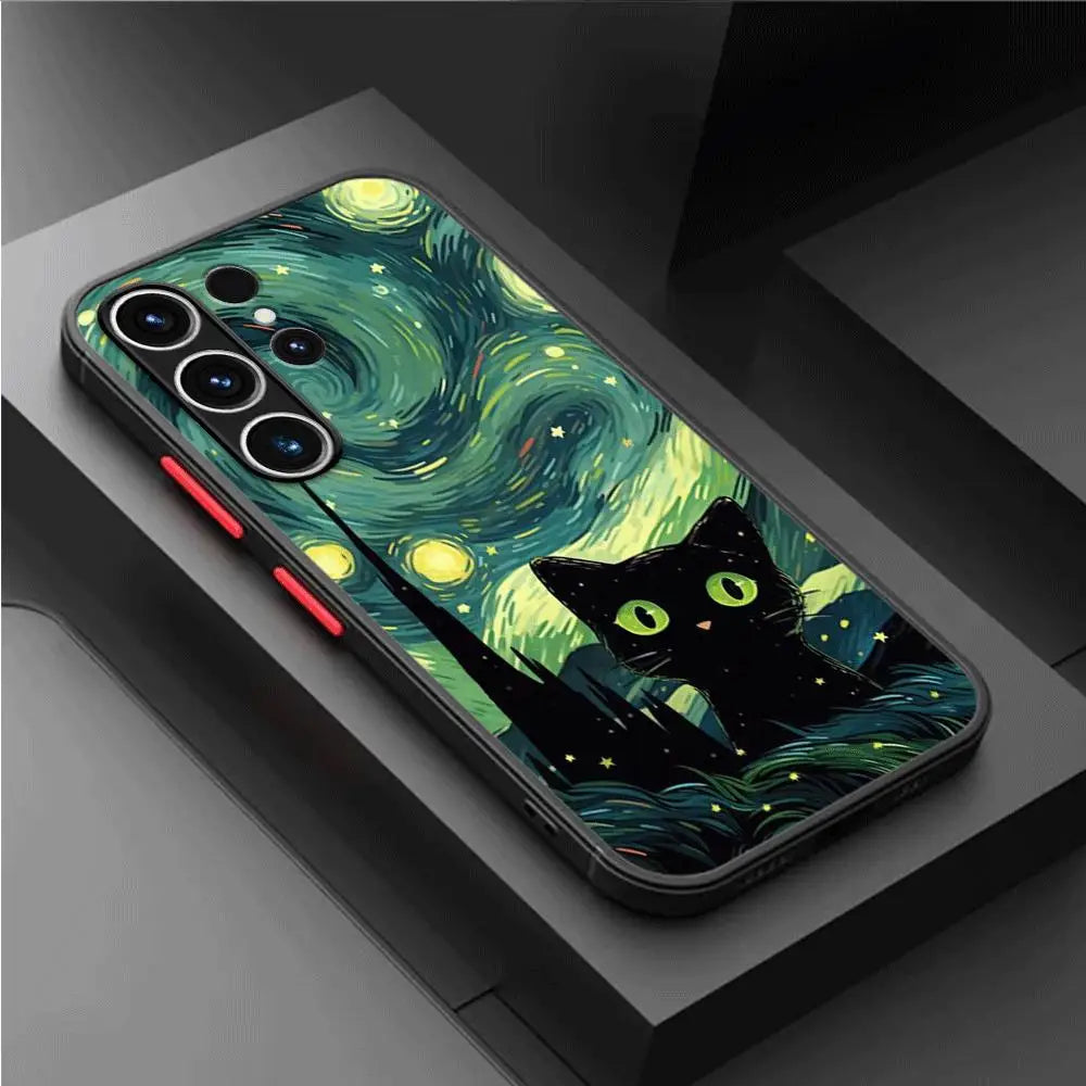 Van Gogh Art Cute Kitty Phone Case for Samsung Galaxy S23 24 Ultra S22 S20 FE S21 Plus 5G S10 Plus S22Ultra Cover