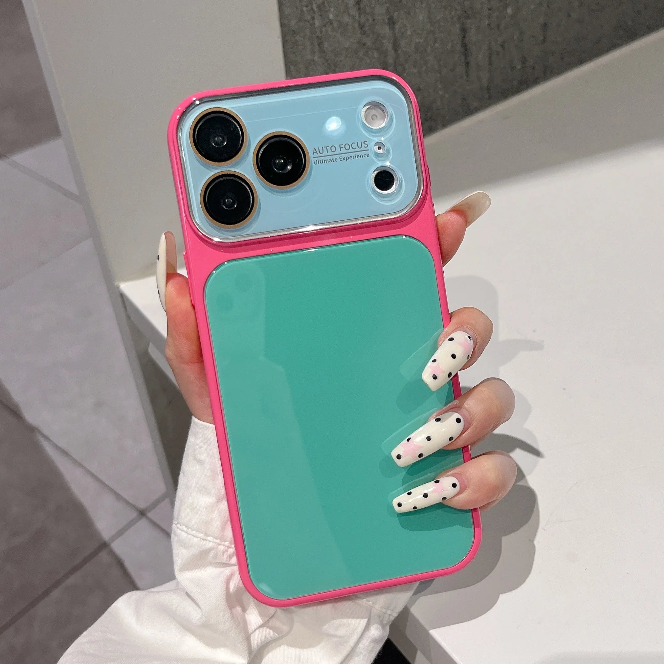Luxury Contrast Color Tempered Glass Hard Case for Apple iPhone 17 16 15 14 Pro Max 13 Shockproof Dopamine YK2 Glossy  Cover