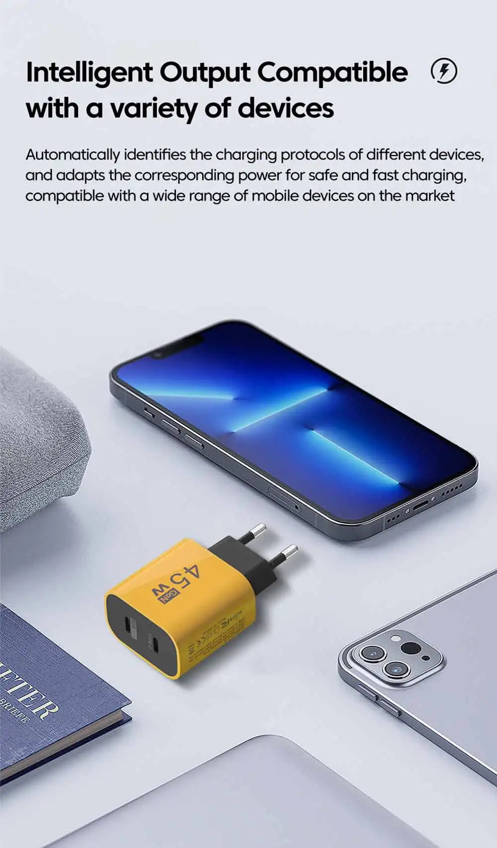 Olaf 45W Double USB C Phone GaN Charger Type C 2 Ports Phone Charger Wall Adapter Universal  For Huawei Samsung Xiaomi Iphone