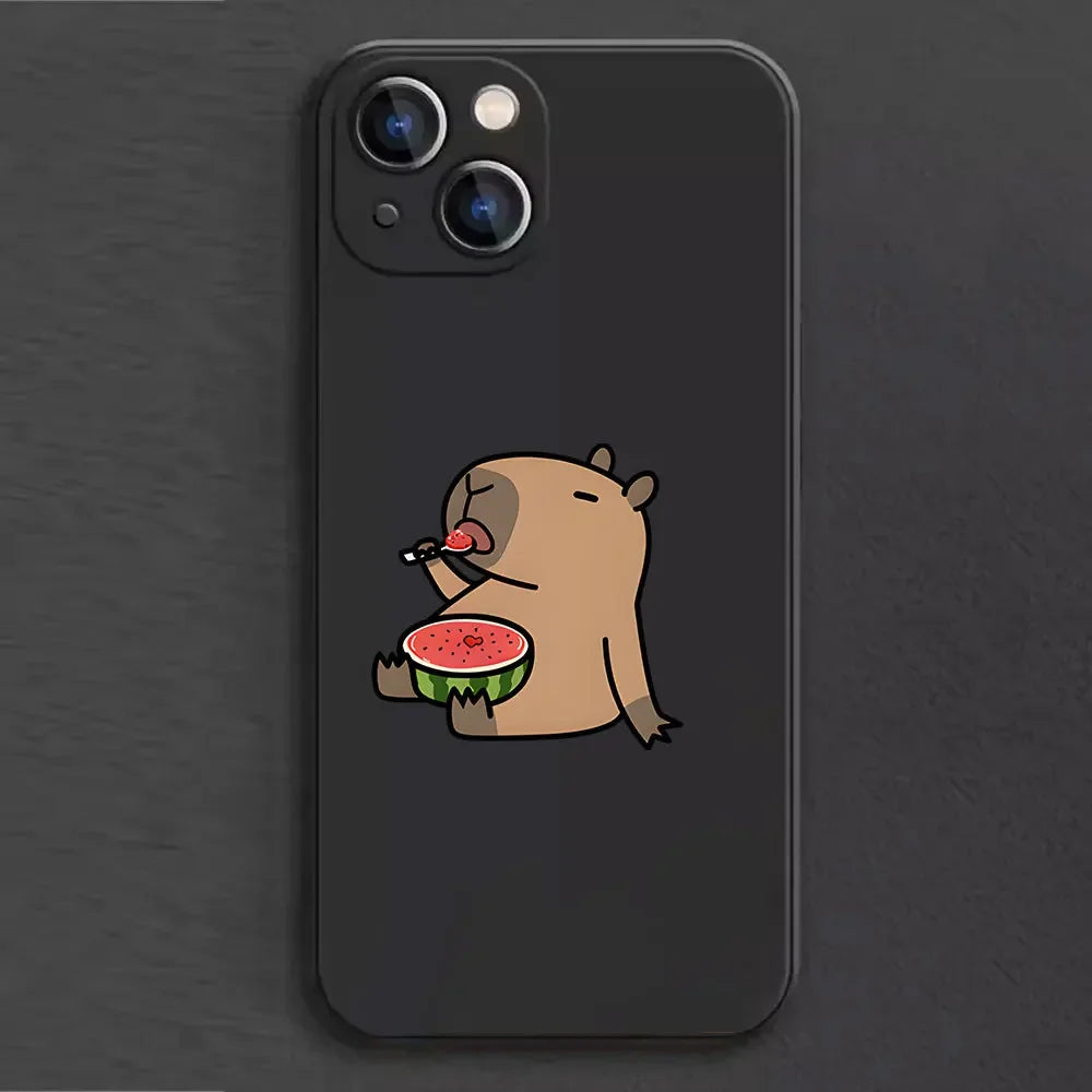 Funny Cartoon Animal Capybara Couple Phone Case for iPhone 16 15 14 13 12 11 Pro Max Mini 7 8 Plus SE4 16E Shockproof Soft Cover