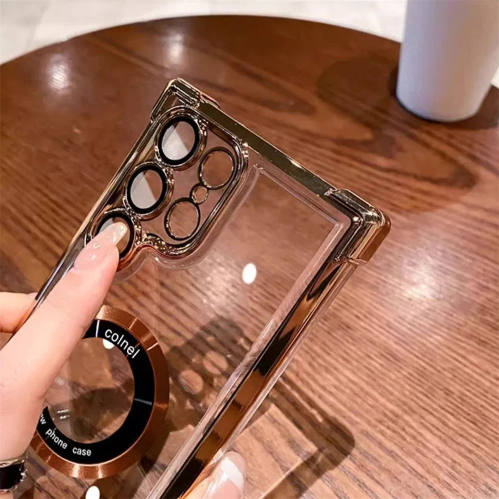Luxury Magsafe Plating Case For Samsung Galaxy S25 Edge S24 Ultra S23 FE S22Plus S21 20 Shockproof Transparent Bumper Back Cover