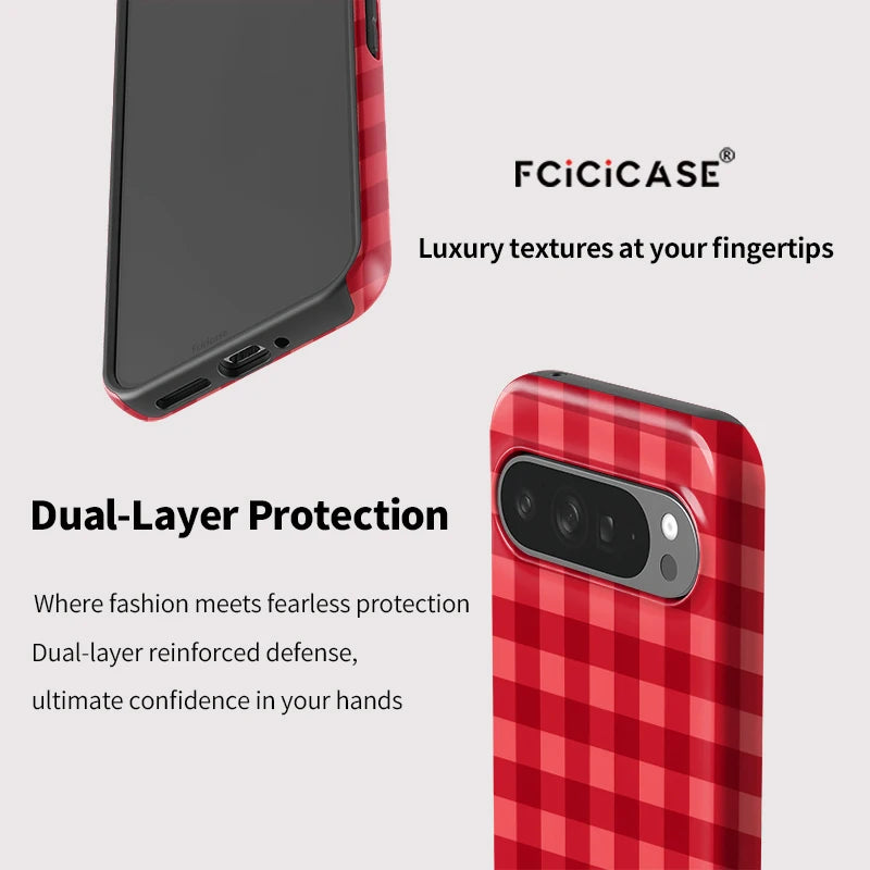 Fcicicase 2 in 1 PC+TPU Phone Case For Google Pixel 10 Pro 10A 9 10 Pro XL 7A 8A 9 8 Grid Pattern Shockproof Bumper Cover