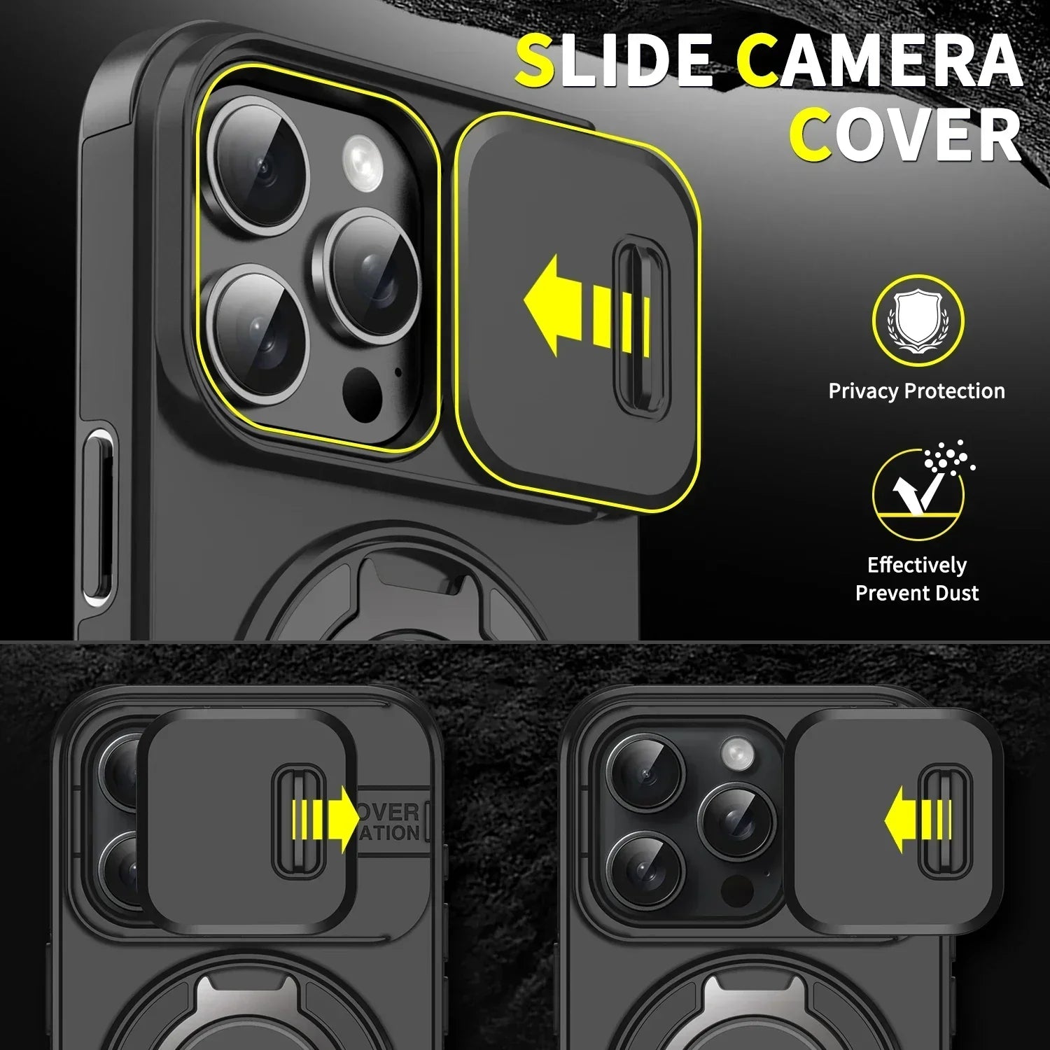 Luxury Heavy-Duty Rugged Armor Magnetic Bracket Case For iPhone 16 14 13 12 11 15 Pro Max Plus Slide Camera Protection PC Cover