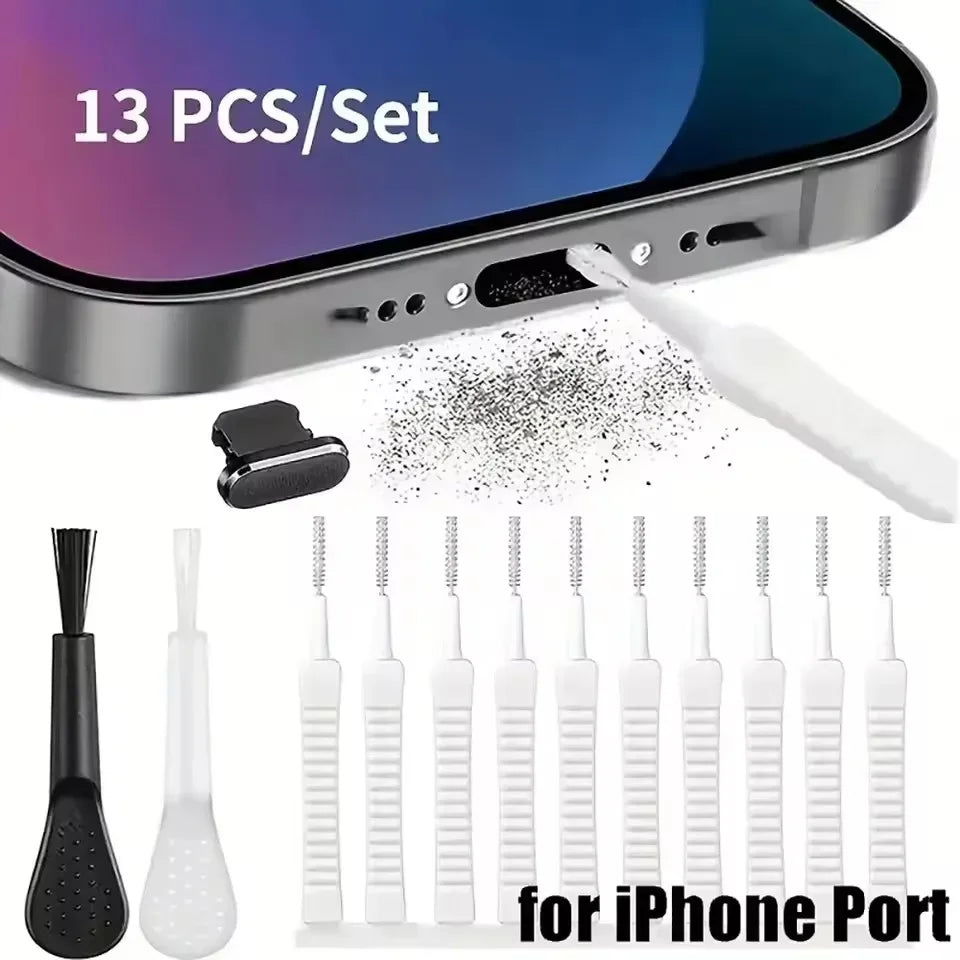 10/1Pcs Cell Phone Charging Port Dust Plug with Cleaning Brush for iPhone 15 Pro Max Plus Samsung Xiaomi iOS Type C Cleaner Set