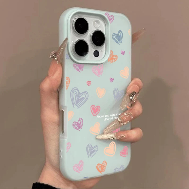 Cute Small Love Heart Design Candy Color Phone Case For iPhone 17 16 15 14 13 12 Pro Max 11 16 7 8 Plus 16E 17Air X XS XR Cover