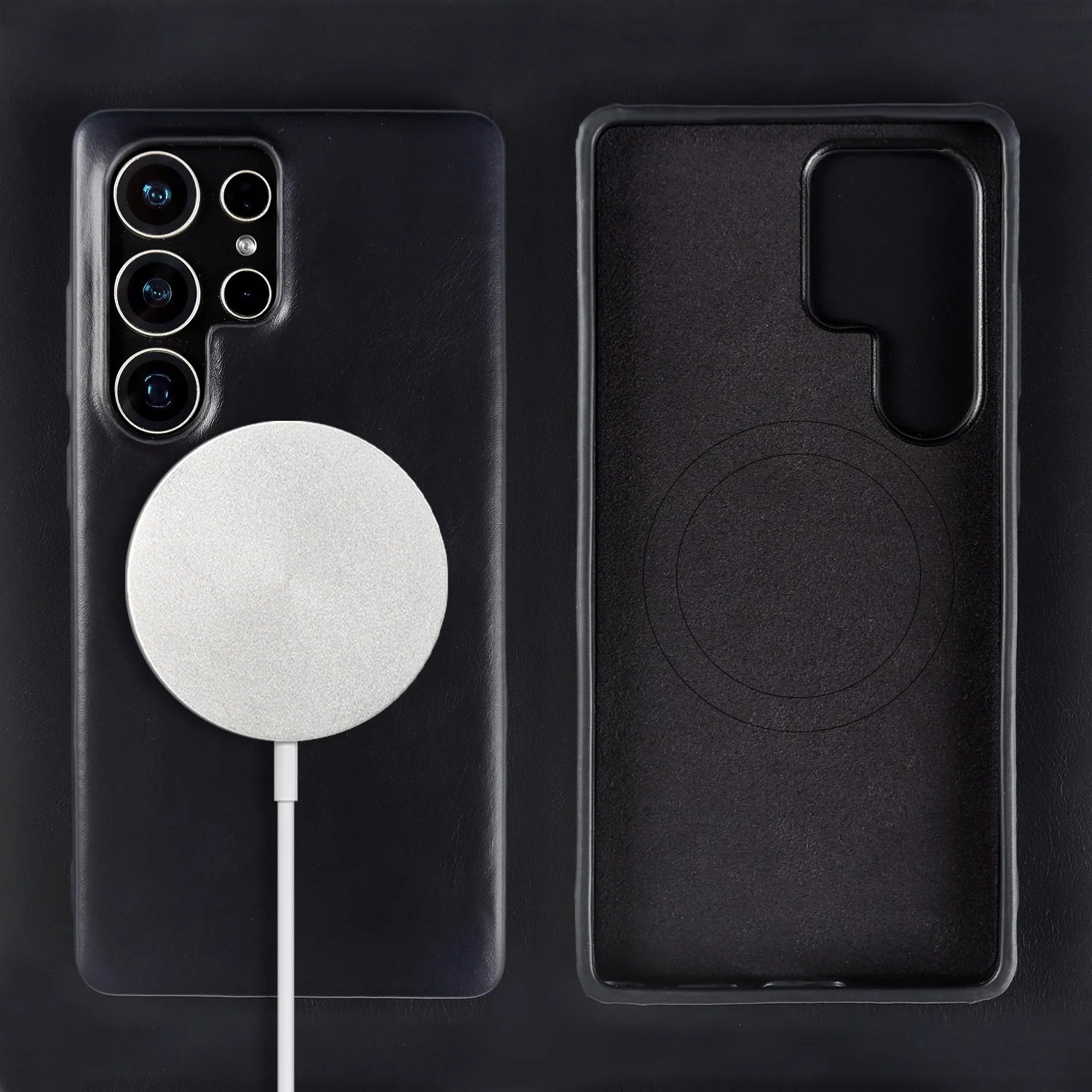 Full Wrapped Magnetic Genuine Leather Phone Case For Samsung Galaxy S25 Edge Cases S24 S23 S22 S21 S26 Wireless Charging Cover