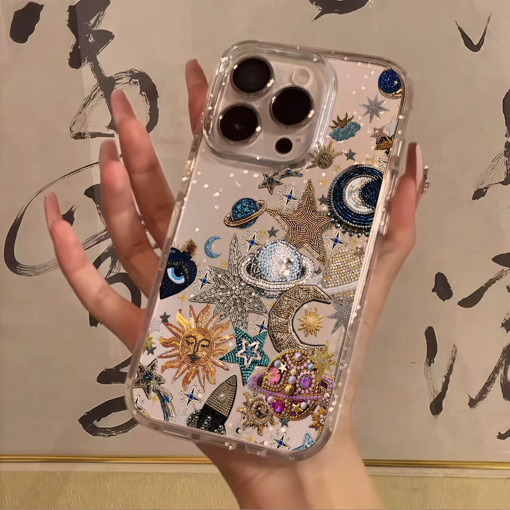Luxury Stars Moon Clear Glitter Phone Case For iPhone 17 13 16 15 11 12 14 Pro Max 17 Air XR X 16e Case Soft Shockproof Cover