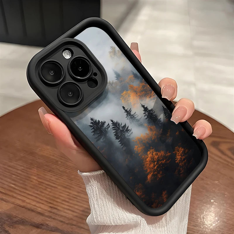 Forest In The Mist Scenery Pattern Phone Case For Samsung Galaxy S25 S24 S23 S22 S21 Ultra Plus S20 FE A15 A35 A54 A55 Cover