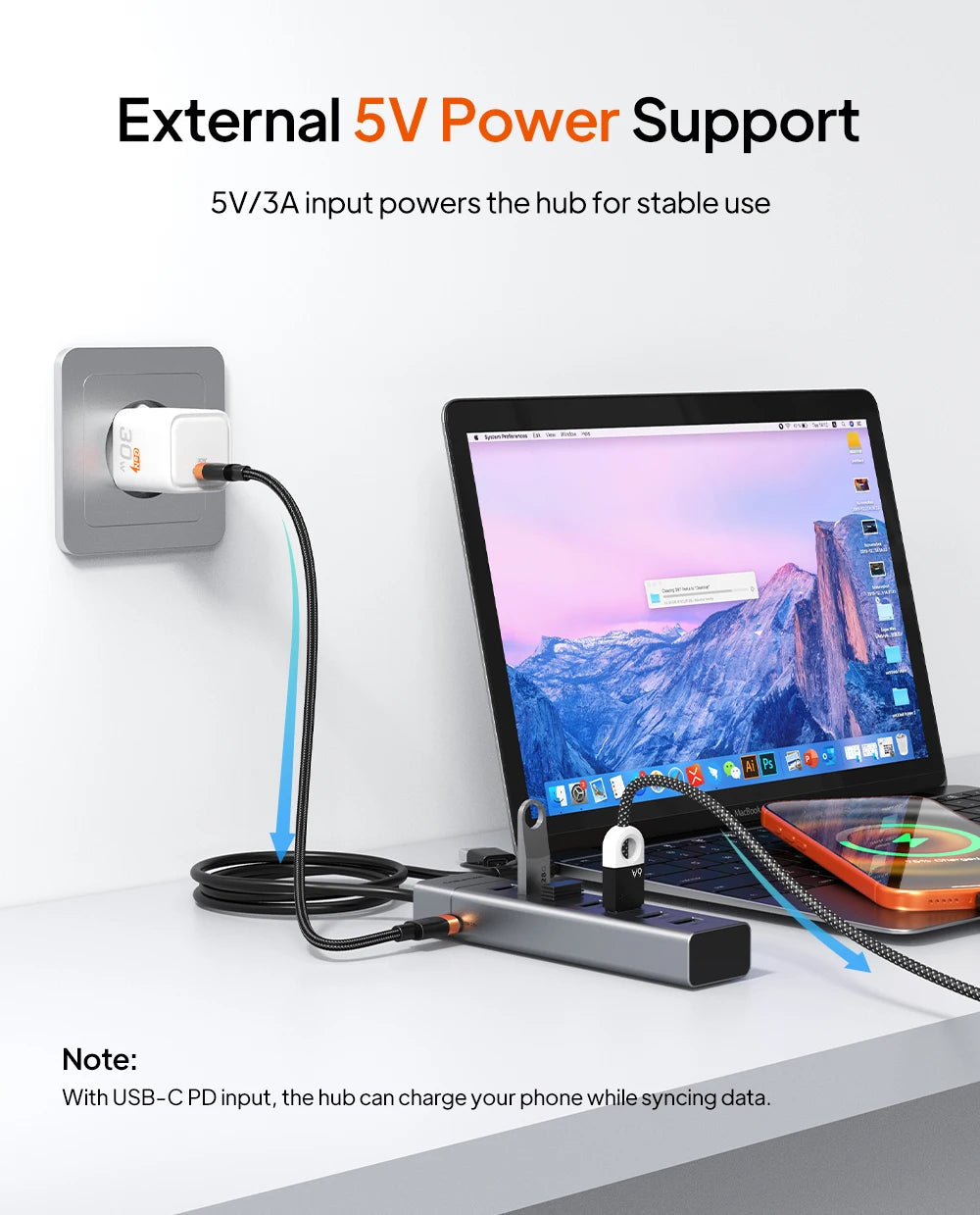 CABLETIME 7 IN 1 USB A Hub USB C HUB USB 3.0 5Gbps Fast Data Transfer Aluminum Durable Shell for Laptop Mac TV Hard Drive C HUB