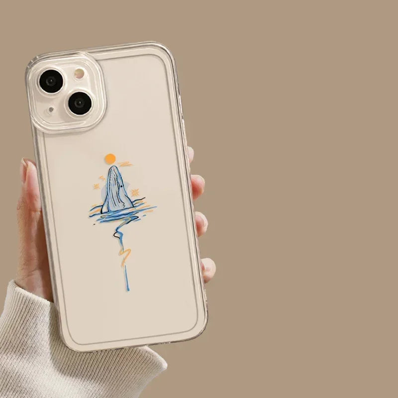 Clear Dolphin Whale Paired Couple Phone Case For iPhone 17 15 14 13 11 12 16 Pro Max Plus Mini 17E SE4 7 8 Lovers Cover Fundas
