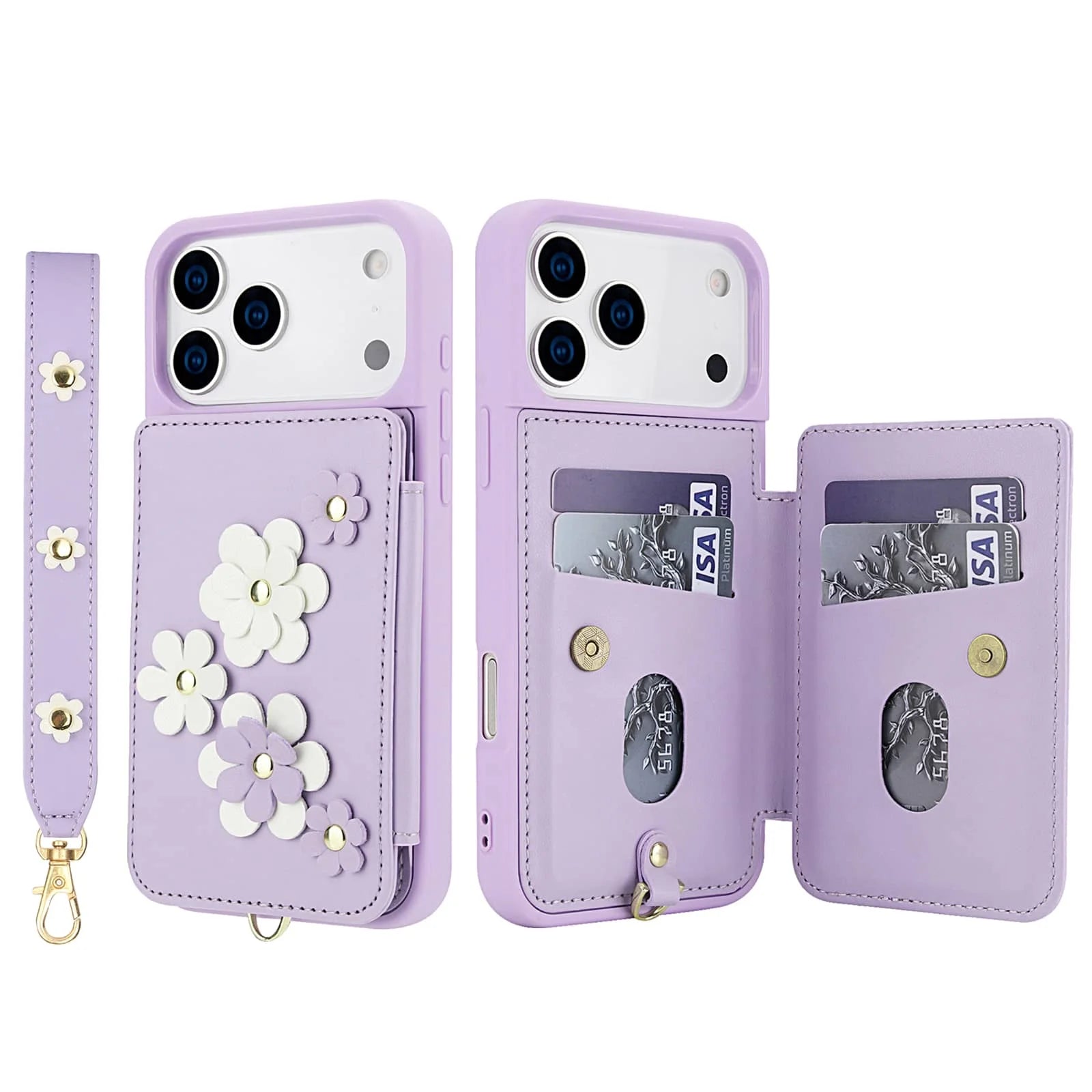 For iPhone 17 Pro Max iPhone Air Case, Wallet with Card Holder, Cute Flower Design Crossbody Purse,Magnetic Kickstand Shockproof
