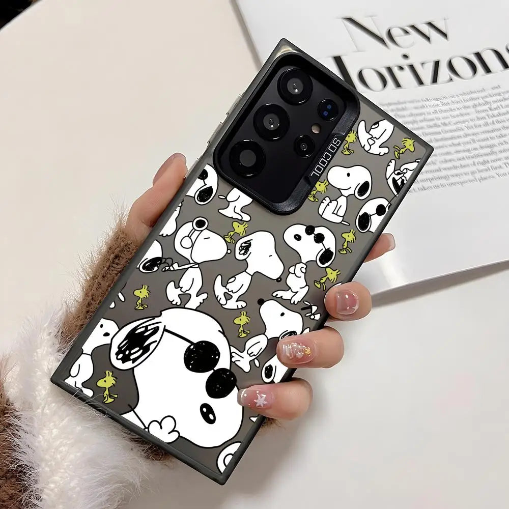 Cute Cartoon S-Snoopys Phone Case For Samsung Galaxy S25 Edge S24 S23 S22 S21 S20 Ultra Silicone Colorful Silver Phone Case