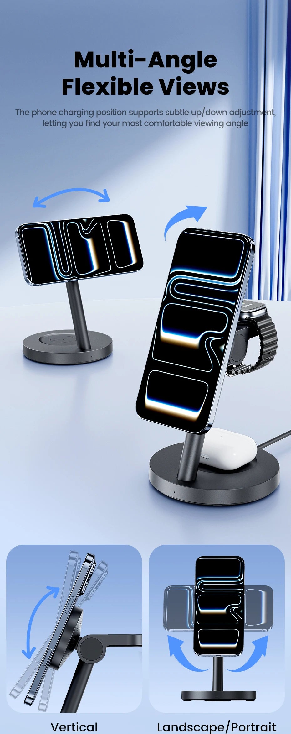 Toocki 3-in-1 Magnetic Wireless Charger 25W Qi2.2 Fast Charging Desktop Wireless Stand For iPhone 15 16 17 Apple Watch Earbuds