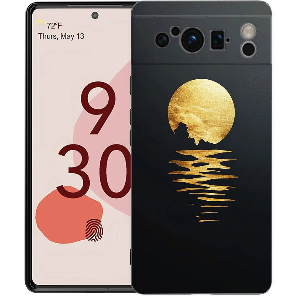 Abstract Mountain Sunrise Line Phone Case For Google Pixel 10A 10 9 8 7 6 Pro XL 9A 8A 6A 7A 5G Soft Shockproof TPU Black Cover